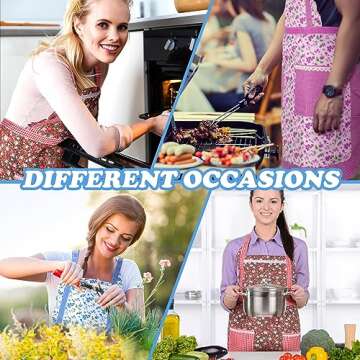 Zhanmai 3 Pcs Women Floral Aprons with Pocket Soft Kitchen Chef Aprons for Women Cooking Gardening(Floral)