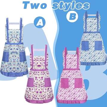 Zhanmai 3 Pcs Women Floral Aprons with Pocket Soft Kitchen Chef Aprons for Women Cooking Gardening(Floral)
