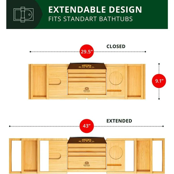 Luxury 1-2 Person Bathtub Caddy with Extending Sides