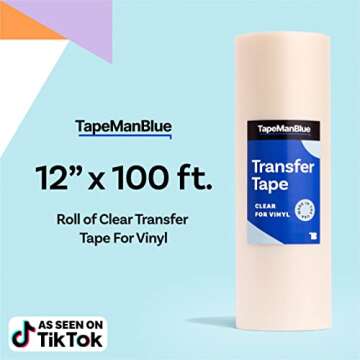 Clear Transfer Tape for Vinyl - 12" x 100' Roll, Made in USA, Premium Vinyl Transfer Tape with Medium to High Tack Adhesive for Cricut & Silhouette Cameo Crafts, Decals & Letters