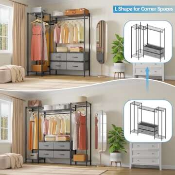 VIPEK V20 Wire Garment Rack Heavy Duty Clothes Rack, Metal Clothing Rack with 6 Shelves, 3 Hang Rods & 4 Fabric Drawers, Compact Freestanding Closet Wardrobe, 56.7" L x 14.6" W x 70.9" H, Black