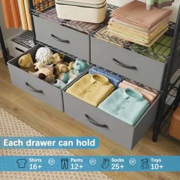 VIPEK V20 Wire Garment Rack Heavy Duty Clothes Rack, Metal Clothing Rack with 6 Shelves, 3 Hang Rods & 4 Fabric Drawers, Compact Freestanding Closet Wardrobe, 56.7" L x 14.6" W x 70.9" H, Black