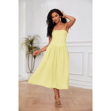 OLAPTA Strapless Maxi Dress with Pocket for Women