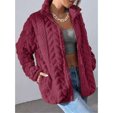 Dokotoo Winter Fleece Jacket for Women Oversized Zipper Up 2024 Stand Collar with Pockets Baggy Coats