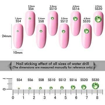 1440Pcs Light Green Crystal Rhinestones,Glass Flatback Rhinestones Gemstones Small for Nail Face Mak...