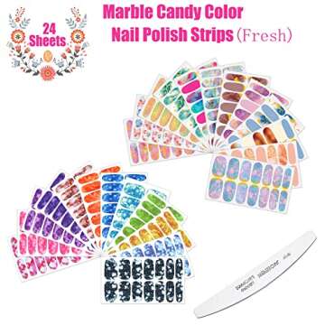 JERCLITY 336 Pieces 24 Sheets Women's Full Wrap Marble Nail Polish Strips Stickers Self-Adhesive Sol...