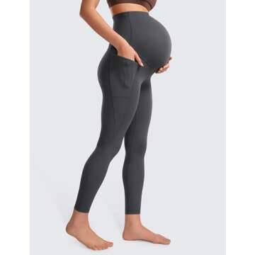 CRZ YOGA Womens Butterluxe Maternity Leggings with Pockets Over The Belly 25" - Workout Active Yoga Pregnancy Pants Soft Mysterious Grey Small
