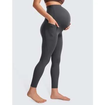 CRZ YOGA Womens Butterluxe Maternity Leggings with Pockets Over The Belly 25" - Workout Active Yoga Pregnancy Pants Soft Mysterious Grey Small