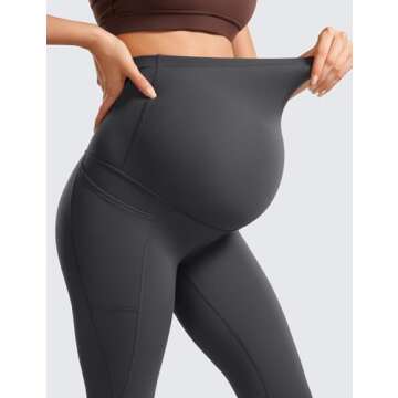 CRZ YOGA Womens Butterluxe Maternity Leggings with Pockets Over The Belly 25" - Workout Active Yoga Pregnancy Pants Soft Mysterious Grey Small