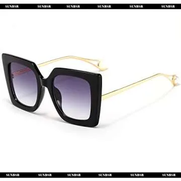 SUNBSR Fashion Oversized Square Sunglasses for Women Classic Big Frame Trendy Cute Cat Eye Style Sunnies (Black/Grey Gradient)