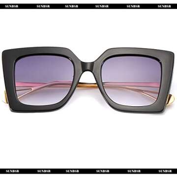 SUNBSR Fashion Oversized Square Sunglasses for Women Classic Big Frame Trendy Cute Cat Eye Style Sunnies (Black/Grey Gradient)