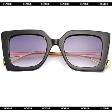 SUNBSR Fashion Oversized Square Sunglasses for Women Classic Big Frame Trendy Cute Cat Eye Style Sunnies (Black/Grey Gradient)