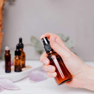 Nylea Small Glass Spray Bottles for Oil, Hair, Plants Water 2 oz | Empty Fine Mist and Refillable Mister Amber Mini Travel Size Bottle for Cleaning Solutions, Essential Oil Sprayer and Nozzle - 2 Pack