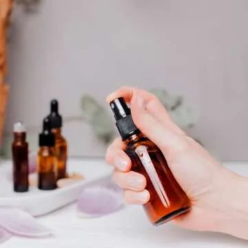 Nylea Small Glass Spray Bottles for Oil, Hair, Plants Water 2 oz | Empty Fine Mist and Refillable Mister Amber Mini Travel Size Bottle for Cleaning Solutions, Essential Oil Sprayer and Nozzle - 2 Pack