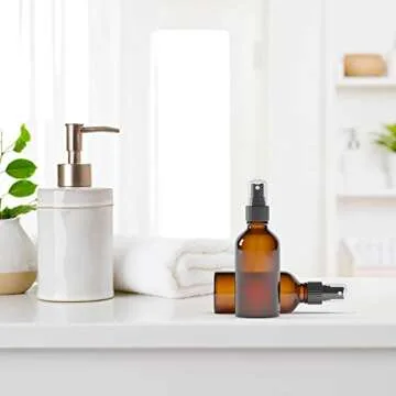 Nylea Small Glass Spray Bottles for Oil, Hair, Plants Water 2 oz | Empty Fine Mist and Refillable Mister Amber Mini Travel Size Bottle for Cleaning Solutions, Essential Oil Sprayer and Nozzle - 2 Pack