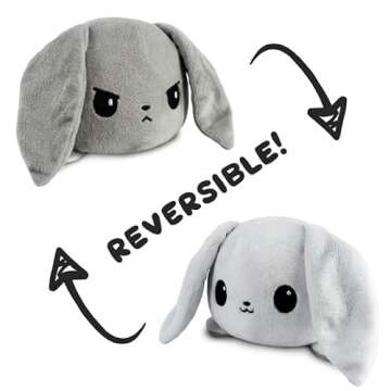 TeeTurtle - The Original Reversible Bunny Plushie - White + Gray - Cute Sensory Fidget Stuffed Animals That Show Your Mood