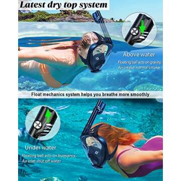 W WSTOO Full Face Snorkel Mask,Suitable for Beginners Dry Top Snorkeling Gear,Can Your Mouth or Nose to Breathe,180 Degrees Panoramic View,Anti-Fog Anti-Leak,Summer Travel and Vacationing Best Gifts