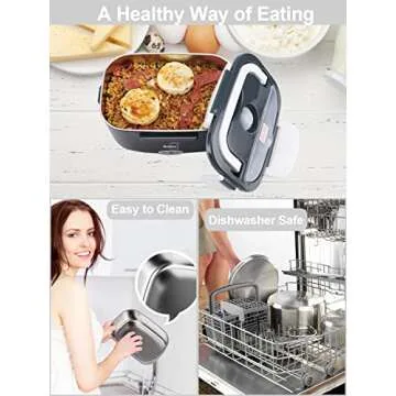 Buddew Electric Lunch Box 80W Food Heater for Adults, 12/24/110V Portable Lunch Warmer Upgraded Heated Lunch Box for Car/Truck/Office with SS Fork&Spoon and Insulated Carry Bag (White)