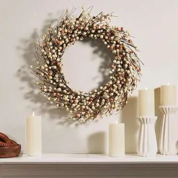 22 Inch Cream Berry Grapevine Wreath for All Seasons