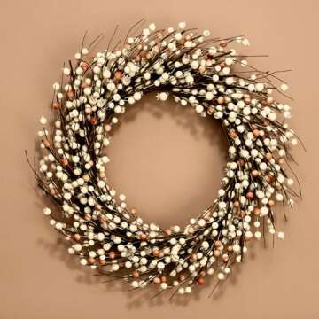22 Inch Cream Berry Grapevine Wreath for All Seasons