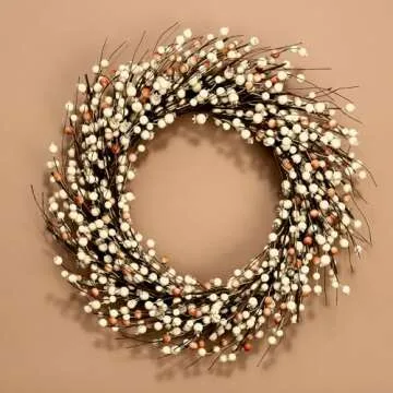 22 Inch Cream Berry Grapevine Wreath for All Seasons