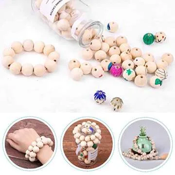 300Pcs 16mm 20mm 25mm Natural Wood Beads for Crafts, Paxcoo Unfinished Wooden Loose Spacer Beads for Crafts, Necklace Garland Making