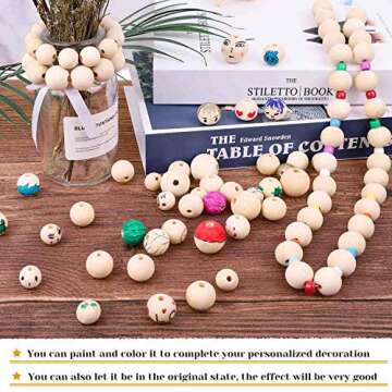 300Pcs 16mm 20mm 25mm Natural Wood Beads for Crafts, Paxcoo Unfinished Wooden Loose Spacer Beads for Crafts, Necklace Garland Making