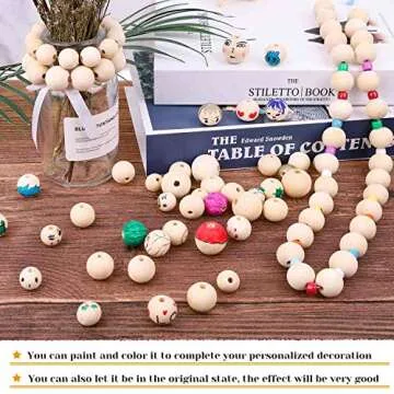 300Pcs 16mm 20mm 25mm Natural Wood Beads for Crafts, Paxcoo Unfinished Wooden Loose Spacer Beads for Crafts, Necklace Garland Making
