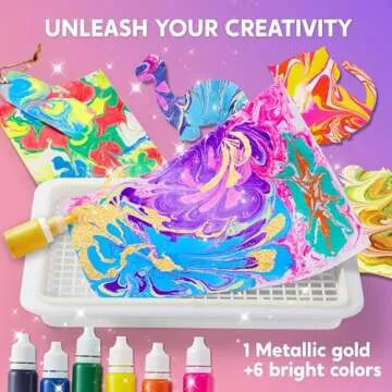 Klever Kits Marbling Paint for Kids, Metallic Gold Water Marble Paint Art, Arts and Crafts for Girls & Boys 6-12 Years Old, Paint Craft Kits, Birthday Gifts Ideas Activities Toys