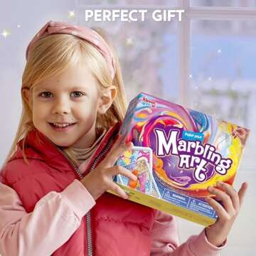 Klever Kits Marbling Paint for Kids, Metallic Gold Water Marble Paint Art, Arts and Crafts for Girls & Boys 6-12 Years Old, Paint Craft Kits, Birthday Gifts Ideas Activities Toys