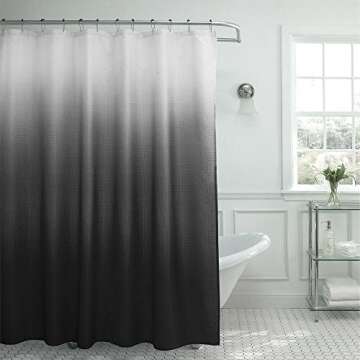 Creative Home Ideas Waffle Weave Shower Curtain Set, 70" x 72", Dark Grey Ombre 13 Piece