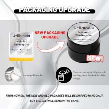 U-Shinein 8ml Metallic Painting Gel, Silver Painted Nail Polish, 3D Metal Painting Drawing Mirror Na...