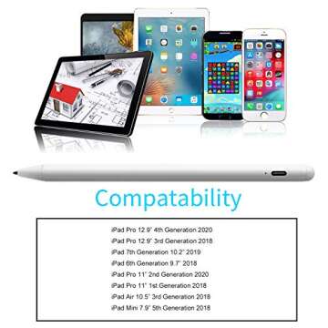 iPad 10th/9th/8/7 Generation 10.2" Stylus Pen - Palm Rejection Active Stylus for Precise Drawing