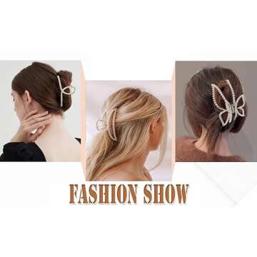 Butterfly Hair Claw Clips Set - 7 Pack Large Banana and Pearl Claws for Thin, Thick, Curly Hair, Gift for Mom or Wife, Christmas Hair Accessories