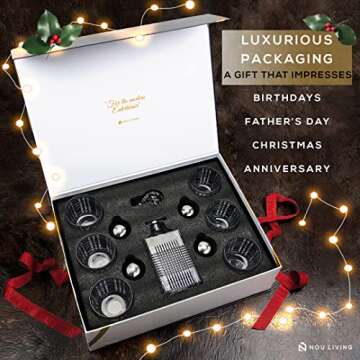 Nou Living Crystal Whiskey Decanter Set with Glasses – Whisky Decanter & Glass Set of 6 – Whiskey Decanter Sets for Men – 11 Pc Whiskey Gift Set - Crystal Liquor Decanters for Alcohol, Bourbon