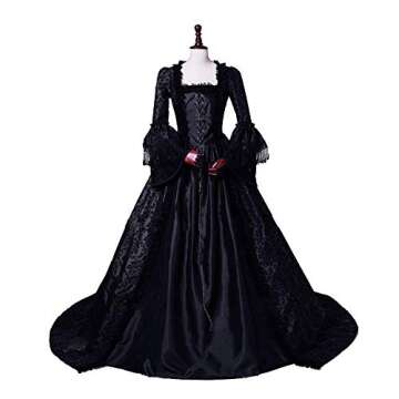 CountryWomen 18th Century Women's Rococo Ball Gown Victorian Masquerade Theme Costumes(Black1, M)