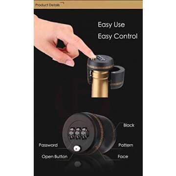 Combination Lock for Wine & Liquor Bottle-Wine Whiskey Bottle Top Stopper - Bottle Password Code Lock - Wine Digital Lock Diameter of the bottle mouth should be between 1.02 to1.10in)