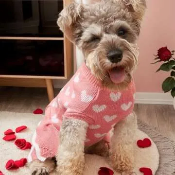 Winmany Valentine's Day Dog Sweater for Small Medium Cats Dogs Red Pink Heart Dress Pet Winter Turtl...