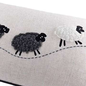 JWH Sheep Throw Pillow Cover Decorative Rectangle Cushion Cover Applique Accent Pillow Case Handmade Pillowcase Bed Couch Bedroom 12x20 Inch Beige Black