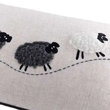 JWH Sheep Throw Pillow Cover Decorative Rectangle Cushion Cover Applique Accent Pillow Case Handmade Pillowcase Bed Couch Bedroom 12x20 Inch Beige Black