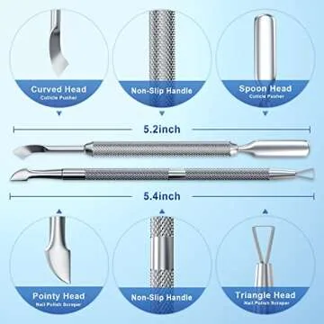 2PCS Metal Silver Cuticle Pusher and Cutter Remover Salon Quality Stainless Steel Gel Nail Polish Pe...