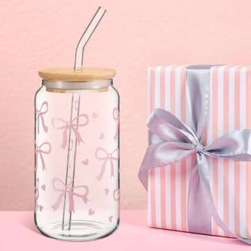 Hoolerry 16 oz Coquette Bow Aesthetic Cup with Straw