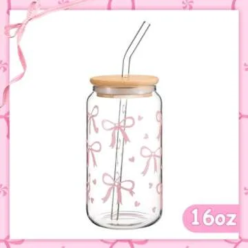 Hoolerry 16 oz Coquette Bow Aesthetic Cup with Straw
