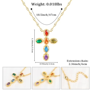 Elegant Gold Multi-Gemstone Cross Pendant Necklace
