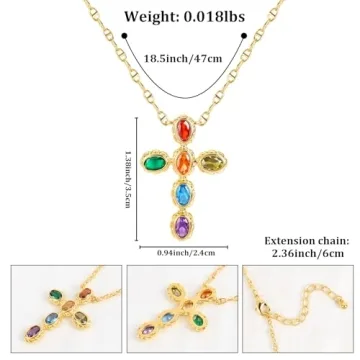 Elegant Gold Multi-Gemstone Cross Pendant Necklace