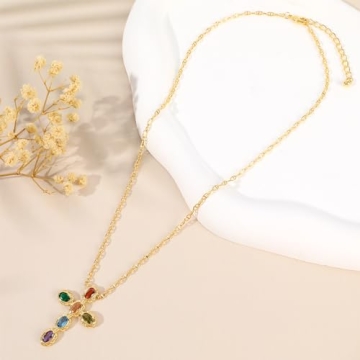 Elegant Gold Multi-Gemstone Cross Pendant Necklace