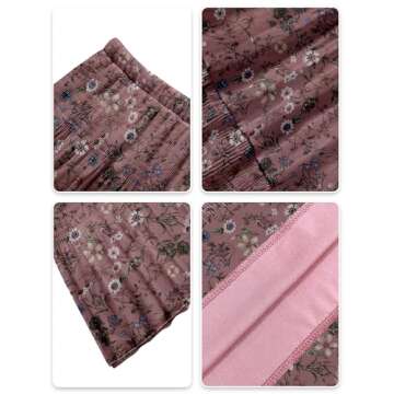 NASHALYLY Women's Chiffon Elastic High Waist Pleated A-Line Flared Maxi Skirts(Dusty Pink Floral,XL)