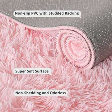 Yome Area Rug, Shaggy Home Decor Floor Rug, Carpet Overlocking on Edges, Ultra Soft Carpet for Bedroom, Living Room, Children’s Room, Book Room, Fluffy Rug 4 x 5.3 Feet, Pink.