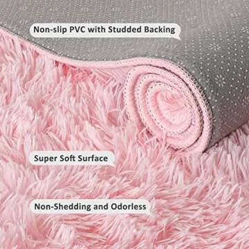 Yome Area Rug, Shaggy Home Decor Floor Rug, Carpet Overlocking on Edges, Ultra Soft Carpet for Bedroom, Living Room, Children’s Room, Book Room, Fluffy Rug 4 x 5.3 Feet, Pink.