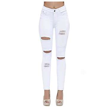 Women's High Waisted Butt Lift Stretch Ripped Skinny Jeans Distressed Denim Pants US 12 White